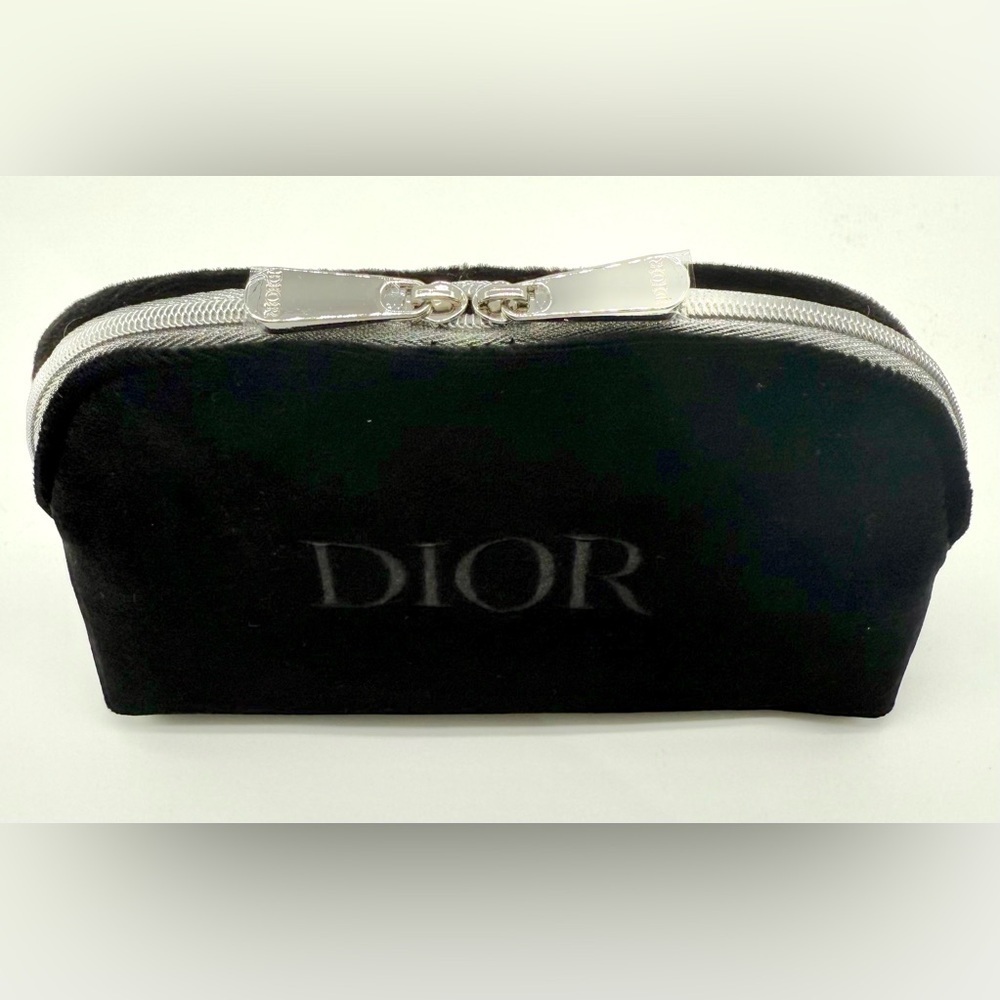 CHRISTIAN DIOR Velvet Embroidered Logo Zippered Luxury Makeup Pouch Bag OS NEW - Picture 5 of 9